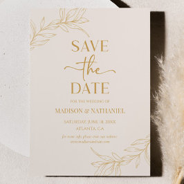 Minimalistische Beige Gouden Tak Blad Bruiloft Save The Date