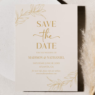 Minimalistische Beige Gouden Tak Blad Bruiloft Save The Date