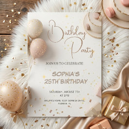 Minimalistische Beige & Gouden Verjaardagsfeest De Kaart
