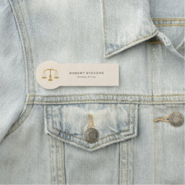 Minimalistische Beige linnen & Gold Justice Scale Naamplaatje