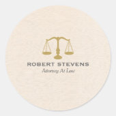 Minimalistische Beige linnen & Gold Justice Scale Ronde Sticker (Voorkant)