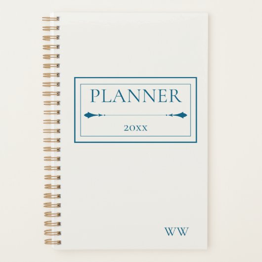 Minimalistische Beige & Marineblauwe Gepersonalise Planner (Voorkant)