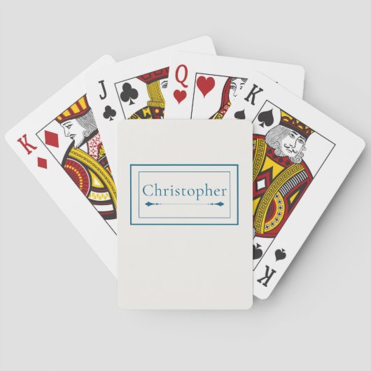 Minimalistische Beige & Marineblauwe Gepersonalise Pokerkaarten (Achterkant)