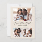 Minimalistische beige met 3 foto's magnetische uitnodiging (Voorkant)