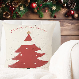 Minimalistische beige met rode kerstboom Graphic Kussen