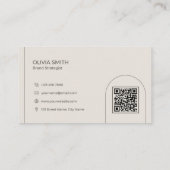 Minimalistische Beige Moderne Boog Logo QR Code Visitekaartje (Achterkant)