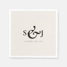 Minimalistische Beige Monogram Bruiloft Dag Servet