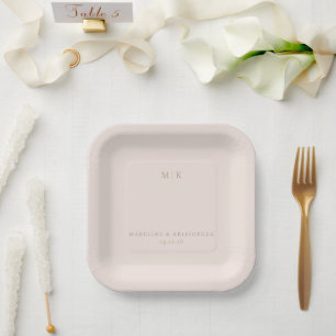 Minimalistische Beige Monogram Papieren Bordje