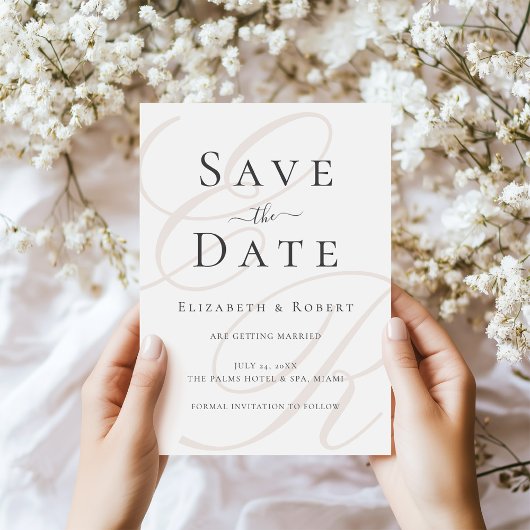 Minimalistische Beige Monogram Trouwen Save the Da Save The Date