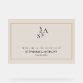 Minimalistische Beige Monogram Wilde Bloemen Bruil Acryl Bord (Voorkant)