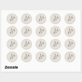 Minimalistische Beige Monogram Wildflower Wedding Ronde Sticker (Vel)
