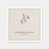 Minimalistische Beige Monogram Wildflower Wedding Servet (Voorkant)
