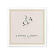 Minimalistische Beige Monogram Wildflower Wedding