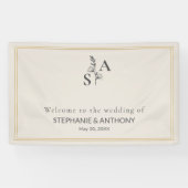Minimalistische Beige Monogram Wildflower Wedding Spandoek (Horizontaal)