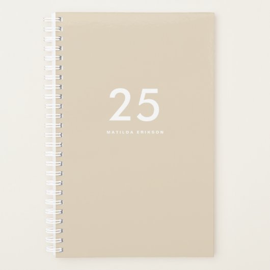 Minimalistische Beige naam Planner (Voorkant)