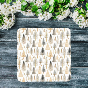 Minimalistische Beige Nordic Folk Art Scandi bomen Glazen Onderzetter