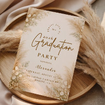 Minimalistische Beige Pampas Afstudeerfeest