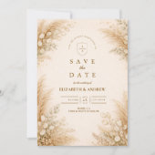 Minimalistische Beige Pampasgras Bruiloft Save The Date (Voorkant)