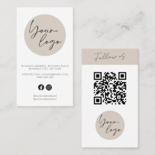 Minimalistische Beige QR Code Logo Visitekaartje