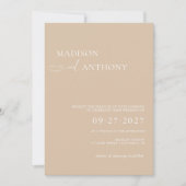 Minimalistische Beige QR Code RSVP All-in-One Trou Kaart (Voorkant)