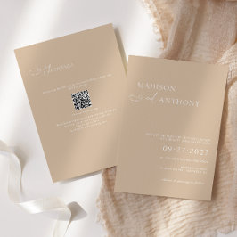 Minimalistische Beige QR Code RSVP All-in-One Trou Kaart