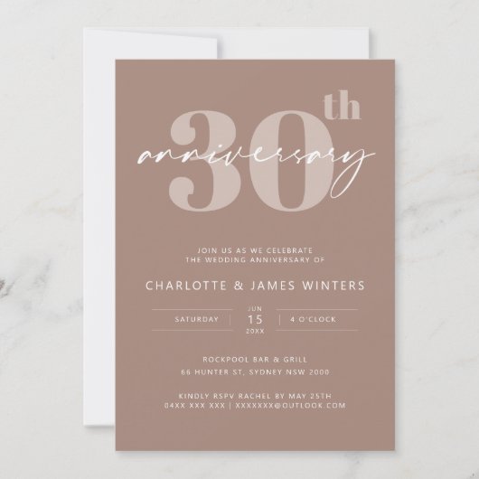 Minimalistische beige script 30e trouwjubileum kaart (Voorkant)