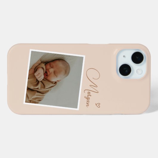 Minimalistische beige script aangepaste foto Case-Mate iPhone case (Achterkant (horizontaal))