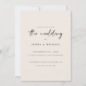 Minimalistische Beige Script Trouwfoto Kaart (Voorkant)