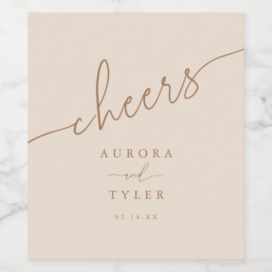 Minimalistische Beige Script Wedding Wijn Etiket (Enkel label)