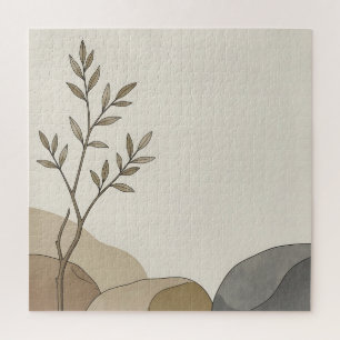 Minimalistische beige tak bladeren abstract aards legpuzzel
