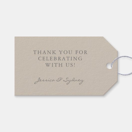 Minimalistische Beige Taupe Script Aangepaste Dank Cadeaulabel (Voorkant (Horizontaal))