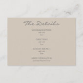 Minimalistische Beige Taupe Script bruiloft detail Informatiekaartje (Voorkant)