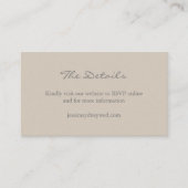 Minimalistische Beige Taupe Script bruiloft websit Informatiekaartje (Voorkant)