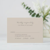 Minimalistische Beige Taupe Script Maaltijdkeuze RSVP Kaartje (Staand voorkant)