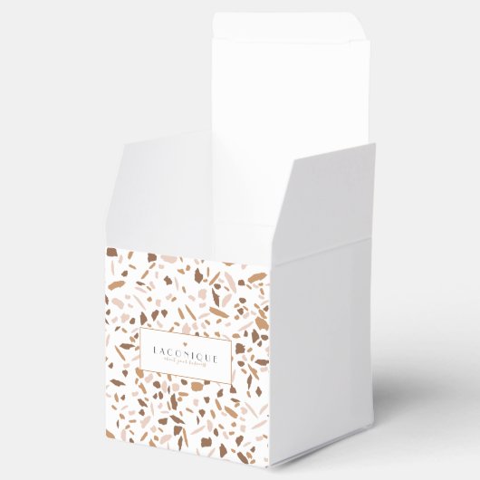 Minimalistische beige Terrazzo Mosaic Branding Bedankdoosjes (Geopend)
