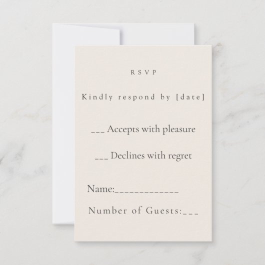 Minimalistische Beige Trouw RSVP Kaart (Voorkant)