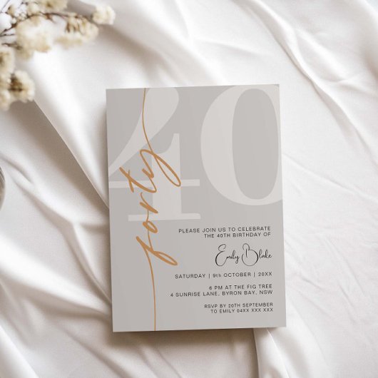 Minimalistische Beige Veertigste 40e Verjaardagsfe Kaart