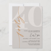 Minimalistische Beige Veertigste 40e Verjaardagsfe Kaart (Voorkant)