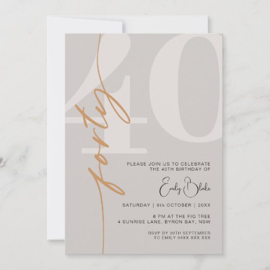 Minimalistische Beige Veertigste 40e Verjaardagsfe Kaart (Voorkant)