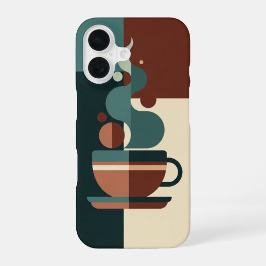 Minimalistische beker met retro stoom iPhone 16 hoesje (Achterkant)