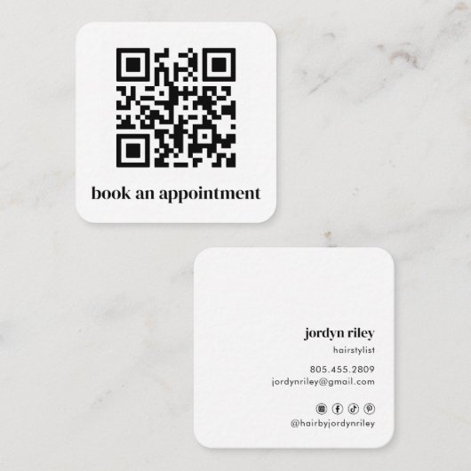 Minimalistische benoeming QR-codeboek Vierkante Visitekaartje (Voorkant / Achterkant)