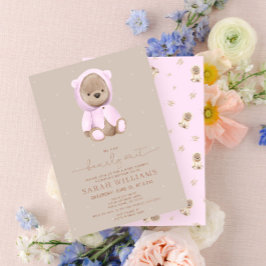 Minimalistische Berenjacht Roze Baby Shower Kaart