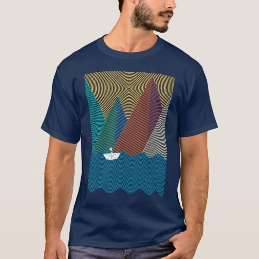 Minimalistische berg en golven t-shirt (Voorkant)