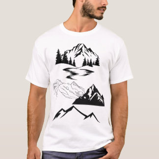 Minimalistische berg- en pijnbomen – Natuuravontuu T-shirt