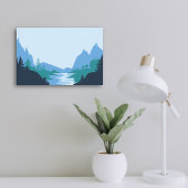 Minimalistische berg- en rivierlandschap poster