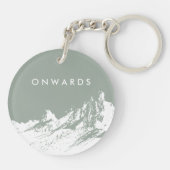 Minimalistische Bergillustratie Bord Olijf Sleutelhanger (Achterkant)