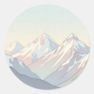 Minimalistische berglandschap met pastelkleuren ronde sticker