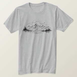 Minimalistische bergmeer natuur lijnkunst t-shirt