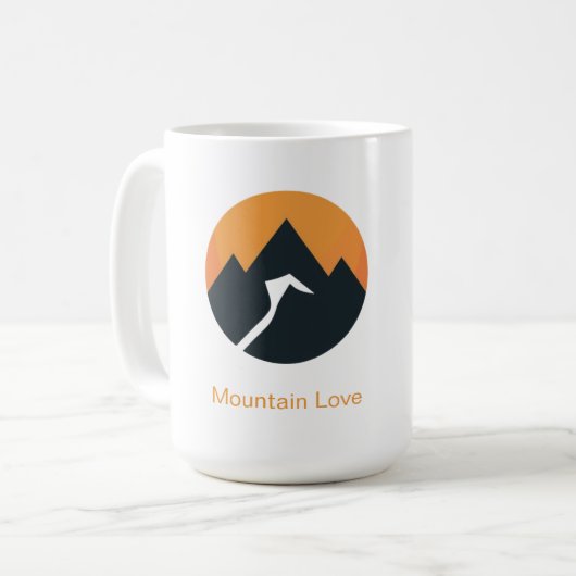Minimalistische bergzonsondergang ontwerp koffiemok (Voorkant links)