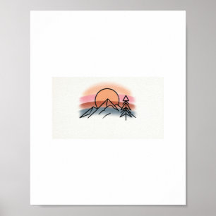 Minimalistische bergzonsondergang - Retro Natuur K Poster